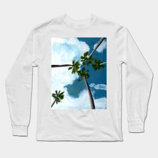 Palm Trees in the Sky Gouache Painting Long Sleeve T-Shirt